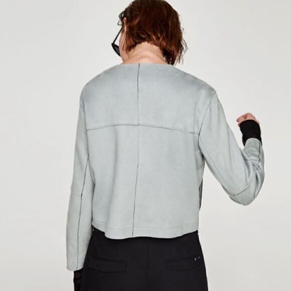 NEW ZARA Blue Suede Button Jacket - Picture 3 of 3